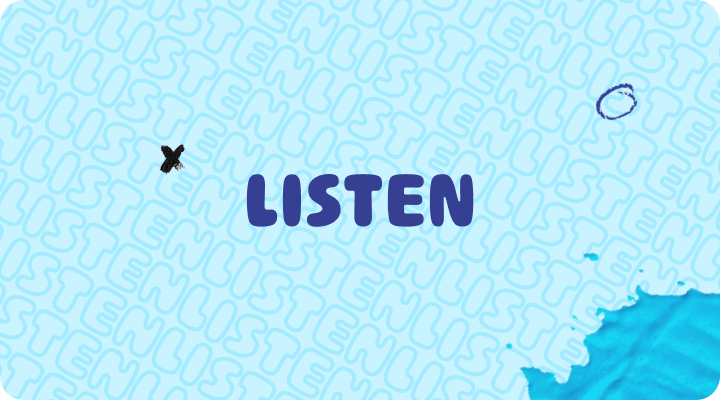 A blue background featuring "Listen" alongside the Ultimate Guide.